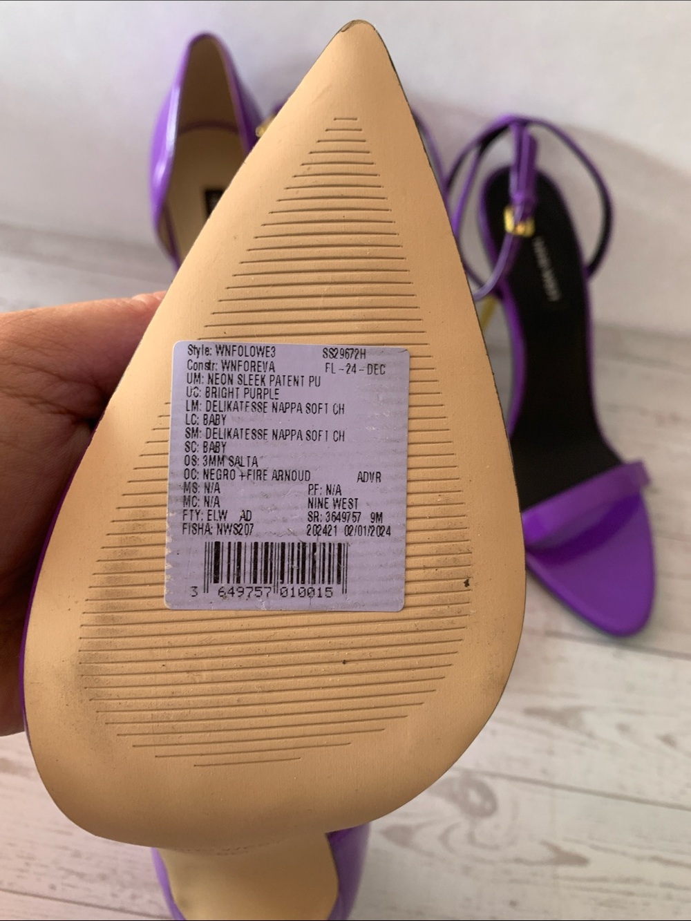 2 Nine West shoes Purple Patent Pointed Toe Pumps Reina AnkleStrap Sandals size9 - Picture 6 of 11